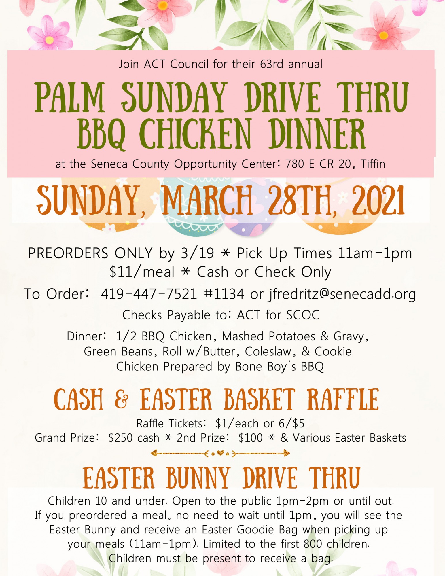 SCOC Announces Palm Sunday Drive Thru Dinner, Raffle & Easter Bunny & T-Shirt Sales