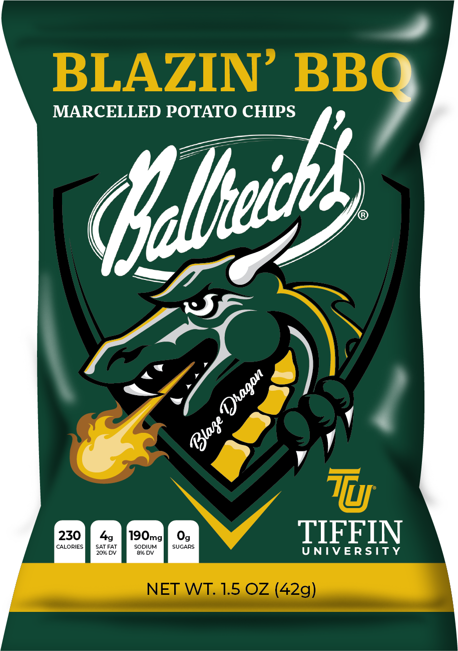 Tiffin University has partnered with Ballreich Snack Food Company to create Blazin’ BBQ potato chips.