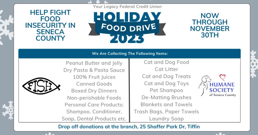 Your Legacy Federal Credit Union Announces Annual Food Drive Benefiting Local Charities
